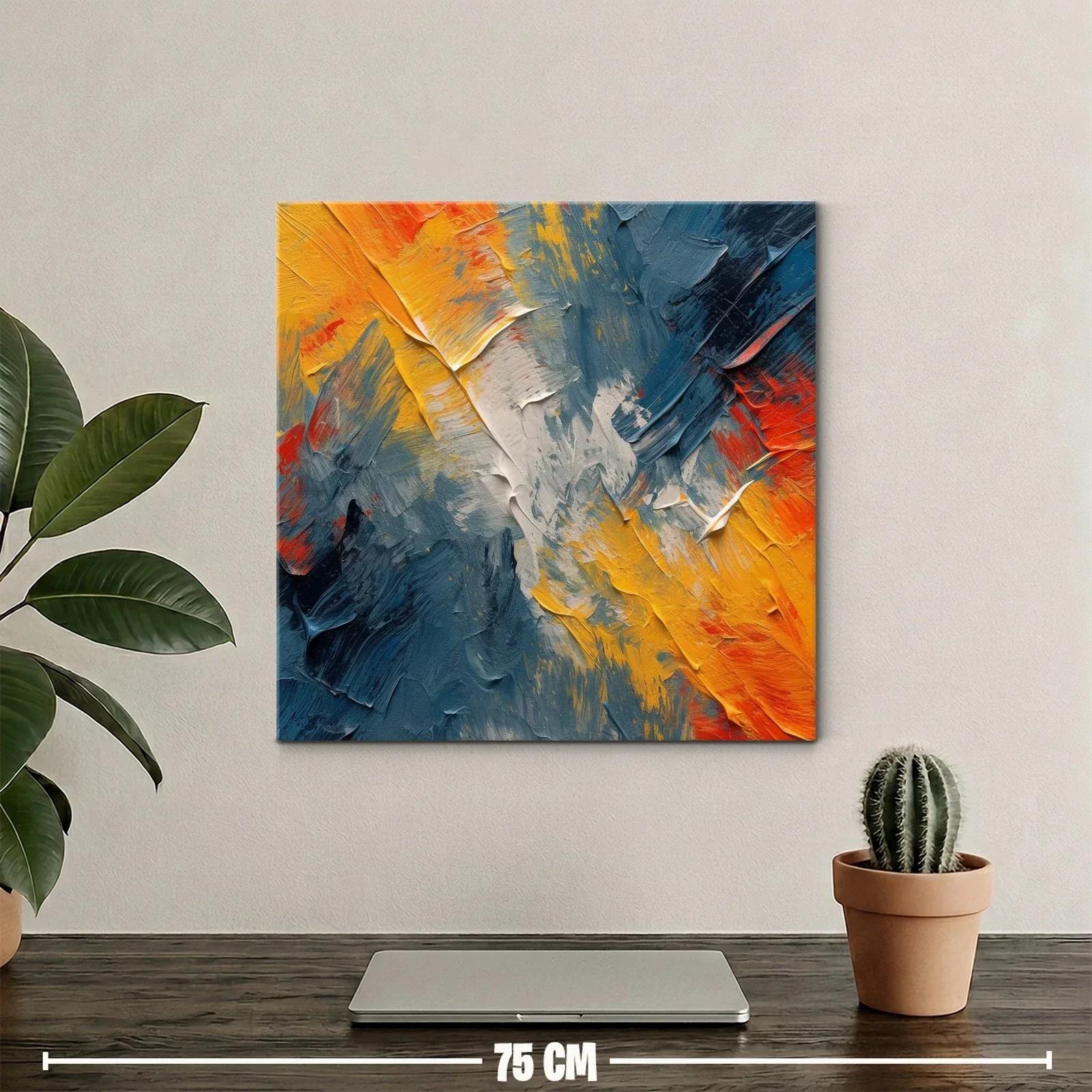 Cuadro abstracto con textura en tonos cálidos y fríos contrastantes — miniatura 2