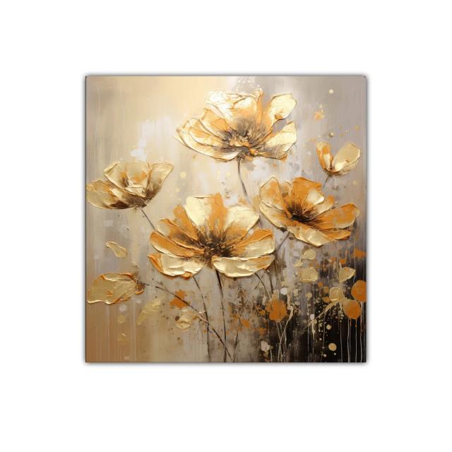 Flores doradas con pinceladas artísticas sobre fondo neutro