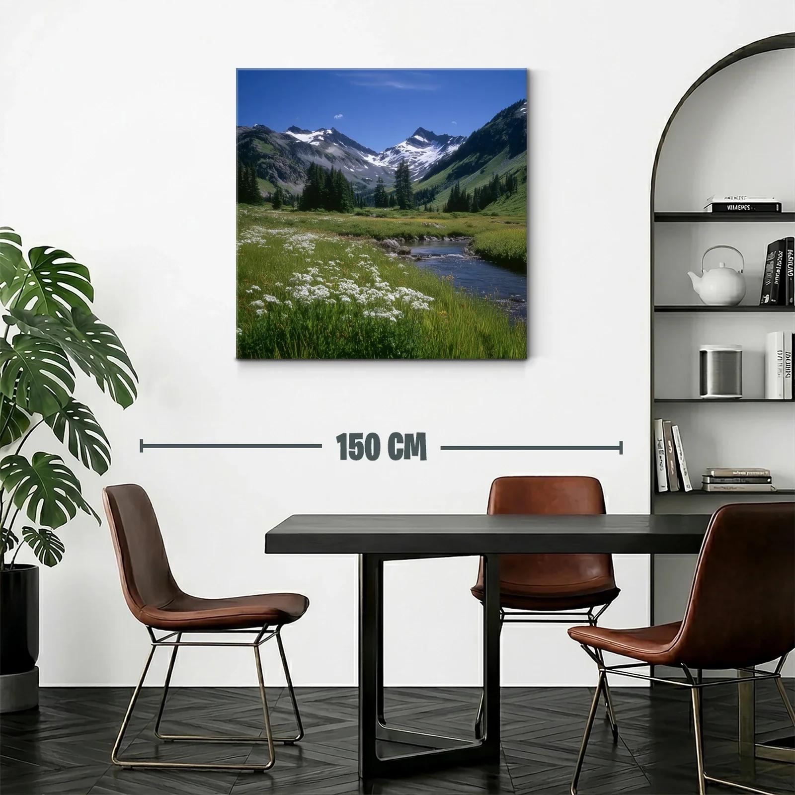 Paisaje natural con montañas nevadas y pradera verde — miniatura 2