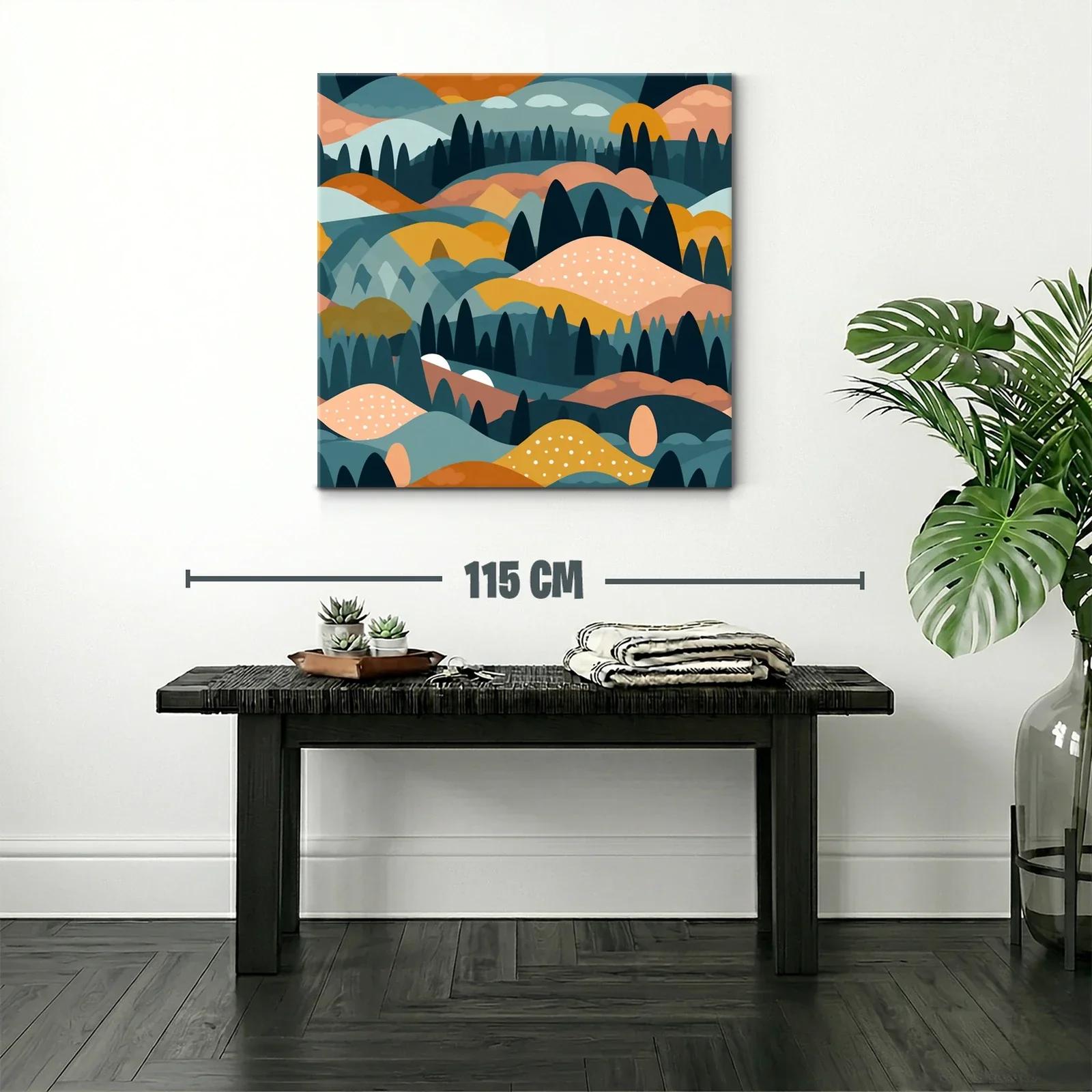 Paisaje abstracto de colinas y bosques en tonos cálidos — miniatura 2