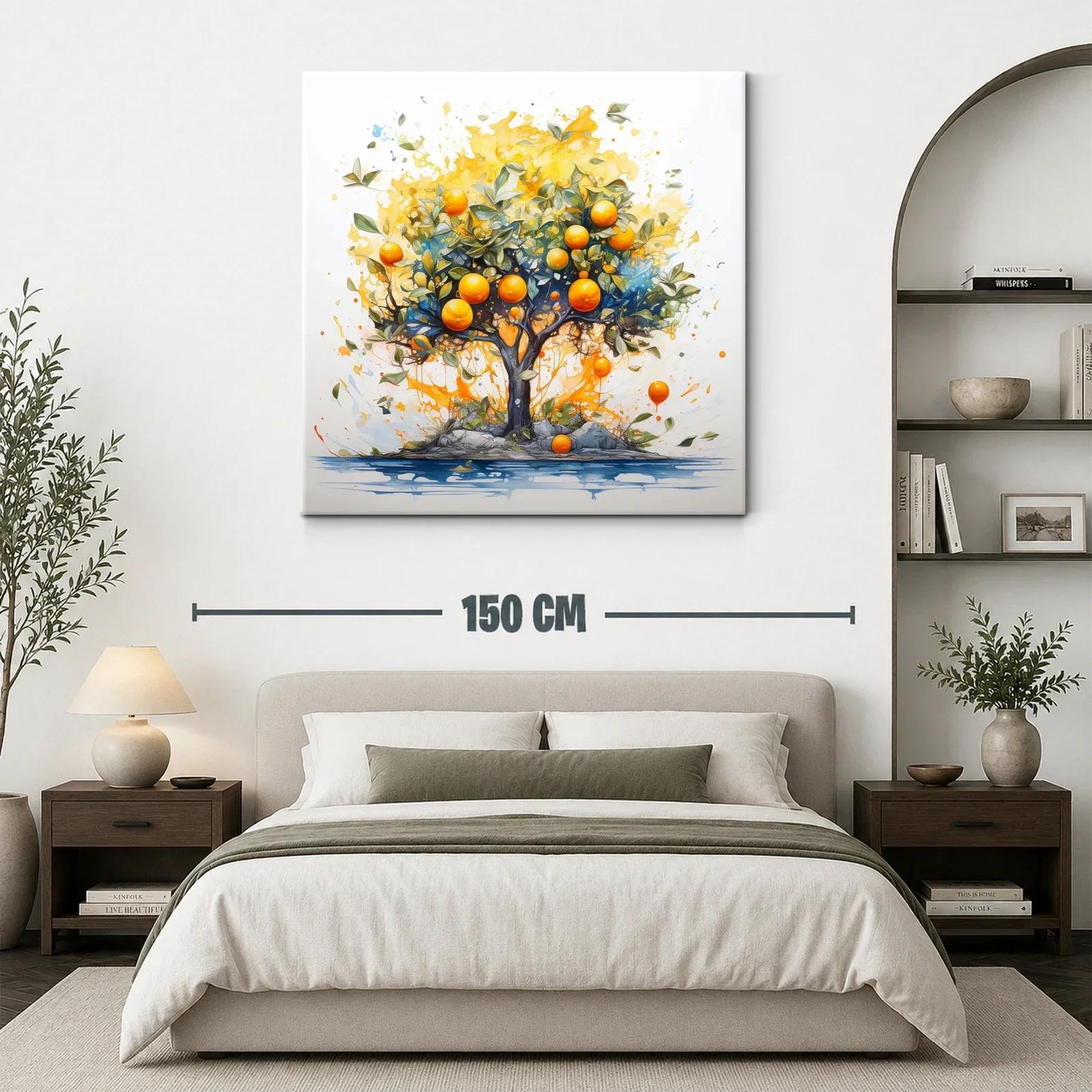 Árbol de naranjas vibrantes con fondo luminoso y acuarelas — miniatura 3