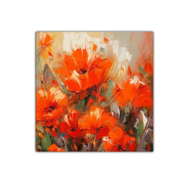 Cuadro con vibrantes amapolas naranjas en ambiente cálido
