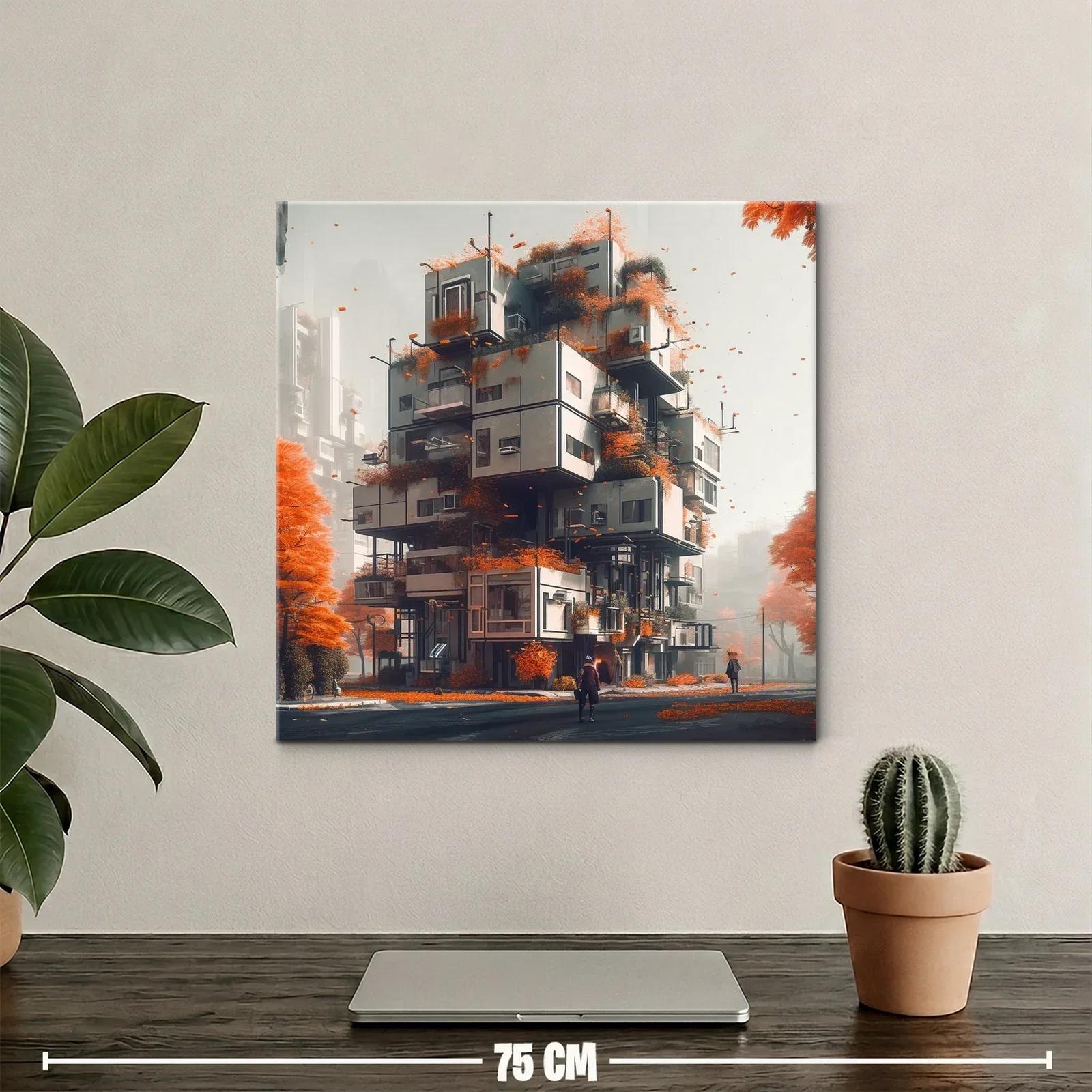 Arquitectura moderna entre follaje otoñal vibrante — miniatura 2