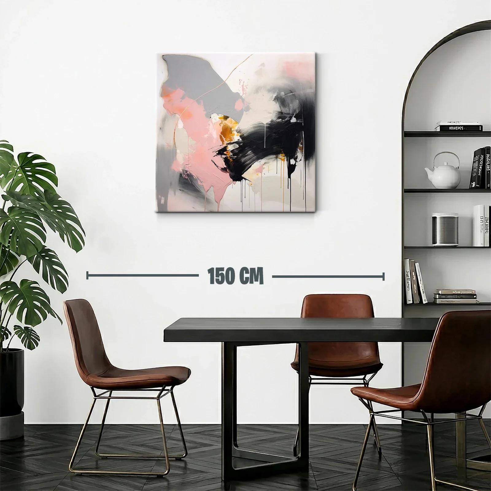 Cuadro abstracto en tonos rosa gris negro y dorado — miniatura 2