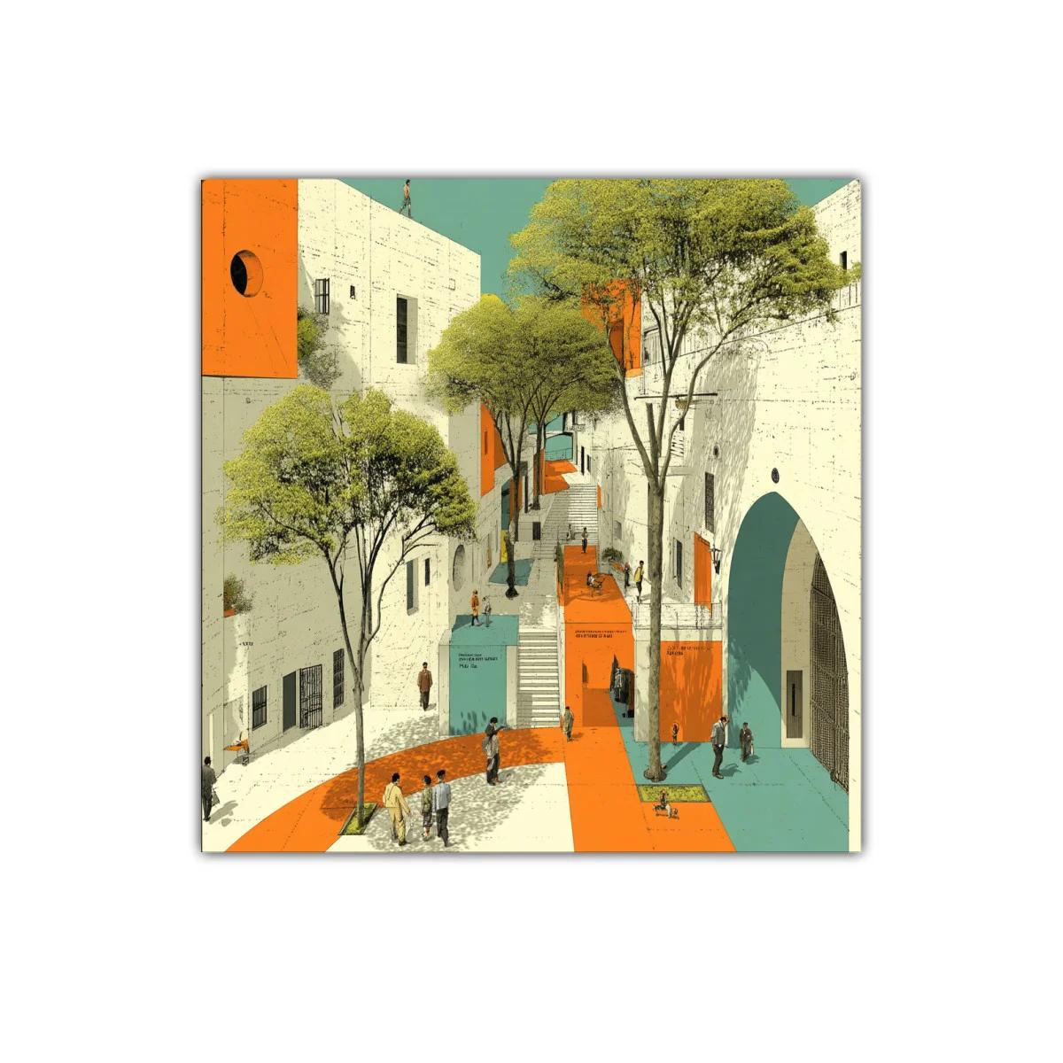 Calle urbana con contraste vibrante y árboles icónicos — imagen principal