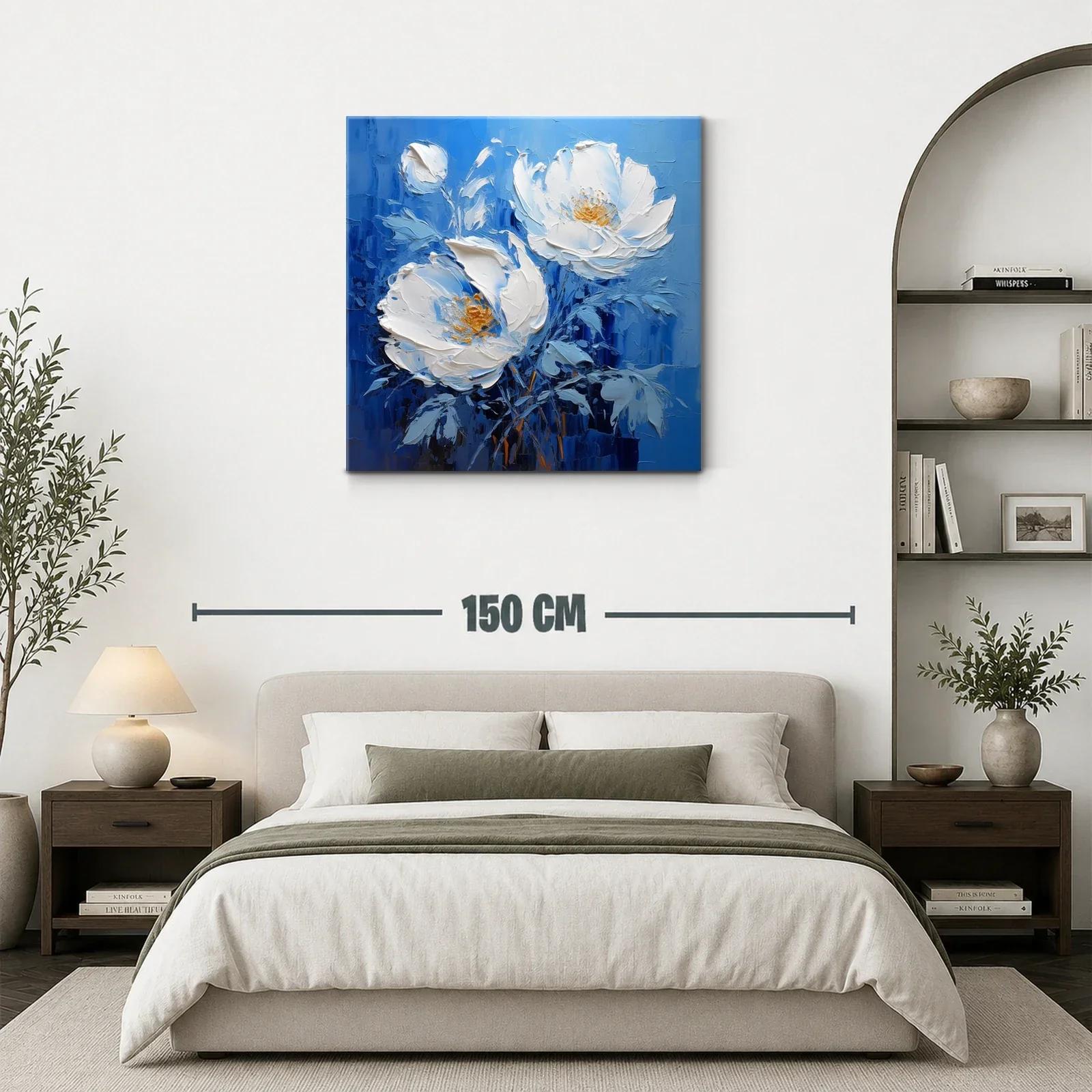 Cuadro con flores blancas sobre fondo azul intenso — miniatura 3
