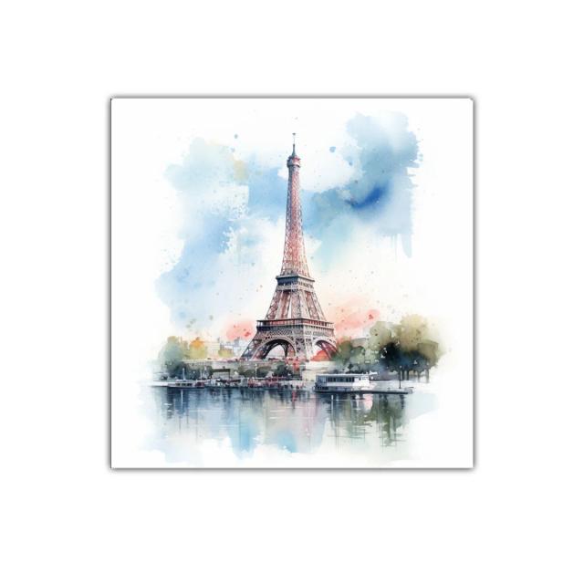 Eiffel Tower en acuarela con tonos suaves y vibrantes