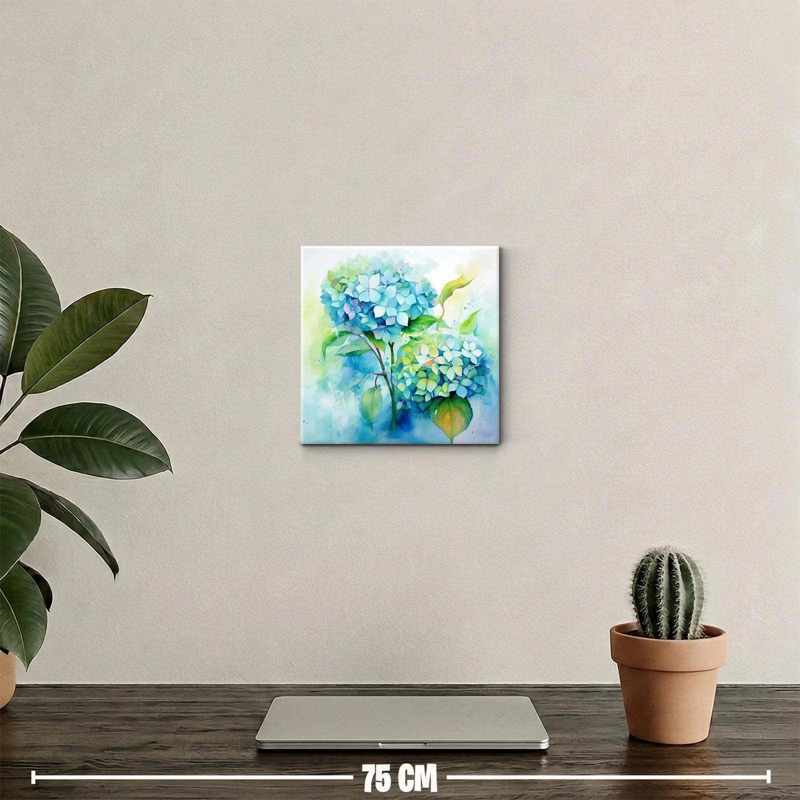 Cuadro decorativo de hortensias en tonos azules y verdes — miniatura 2