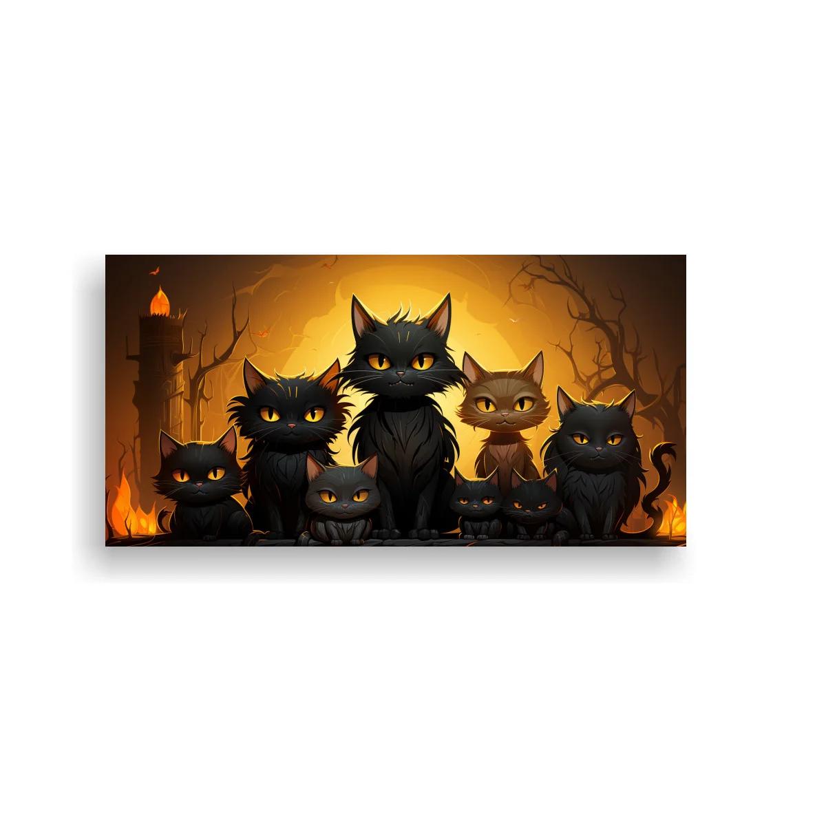Cuadro grupo de gatos negros en resplandor anaranjado — imagen principal