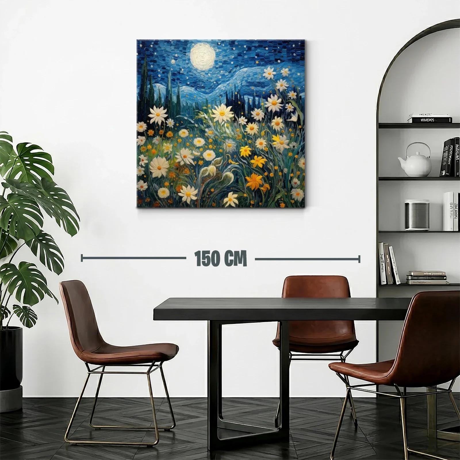 Jardín de flores bajo cielo estrellado y luna llena — miniatura 2