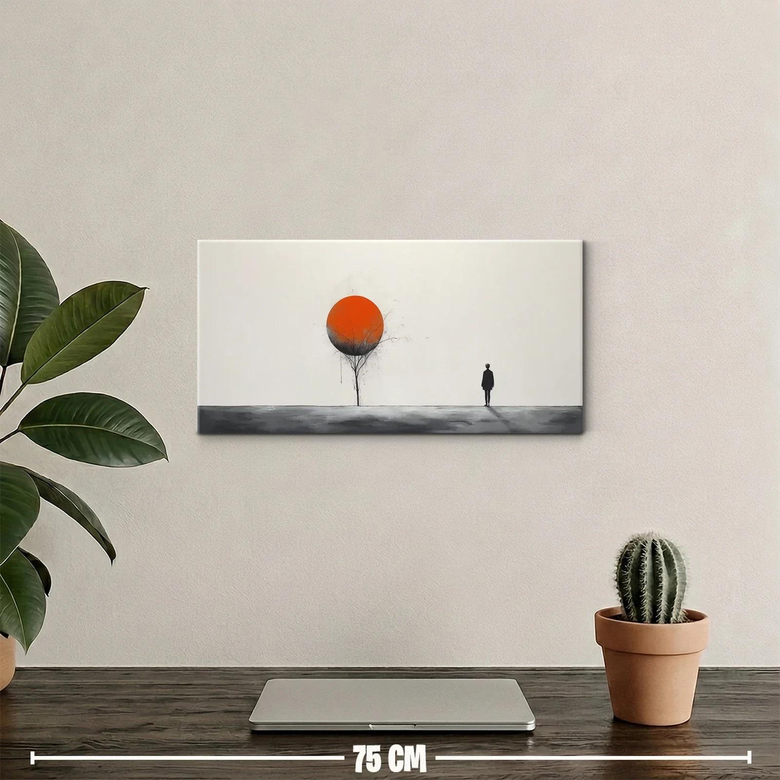 Cuadro árbol solitario con copa roja circular — miniatura 2