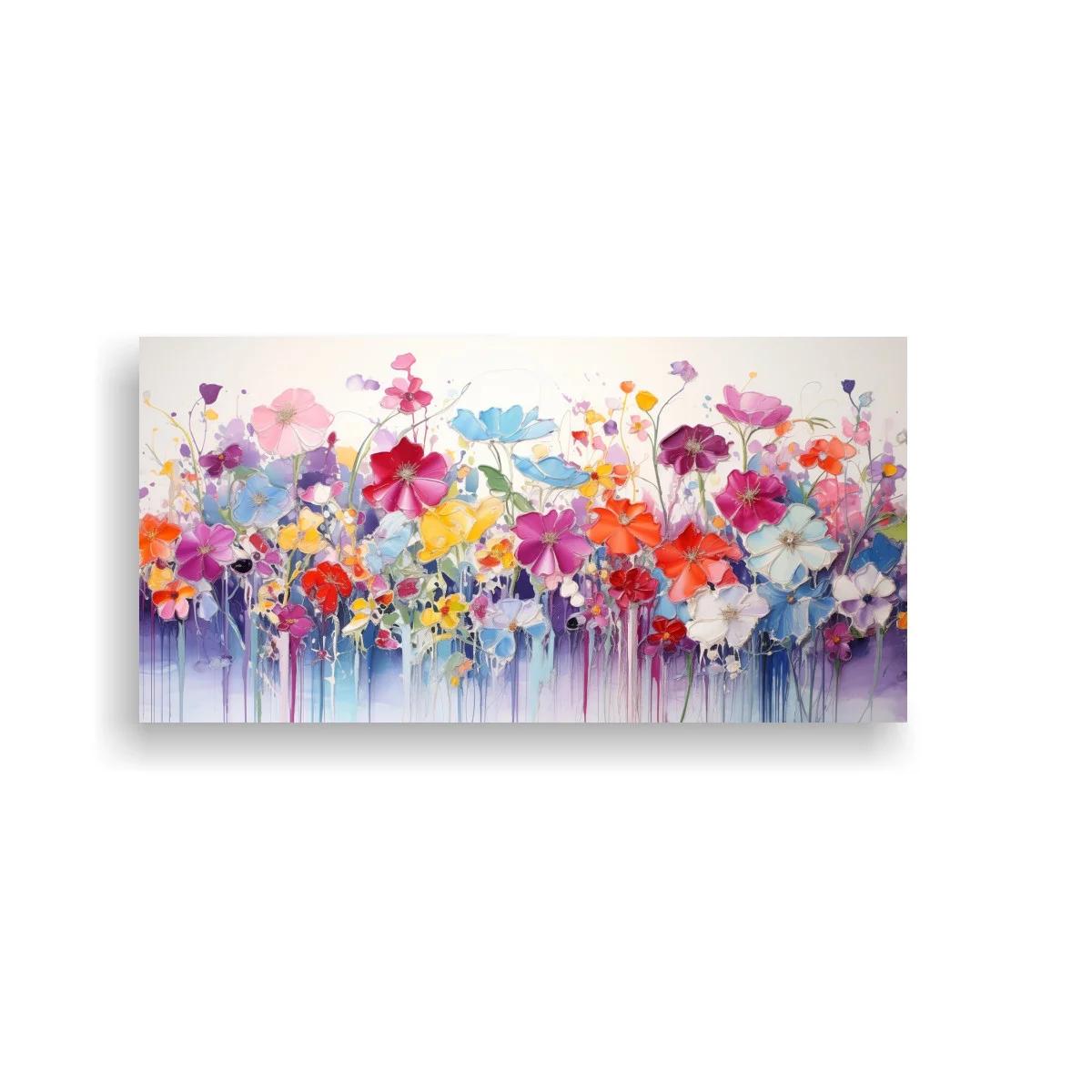 Cuadro campo de flores silvestres con tallos alargados y goteos