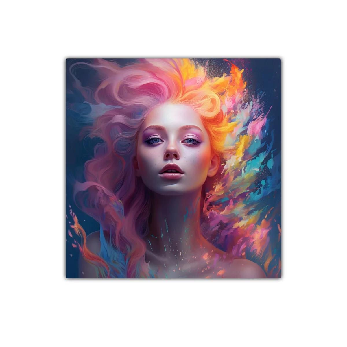 Retrato femenino con explosión de color y energía vibrante — imagen principal