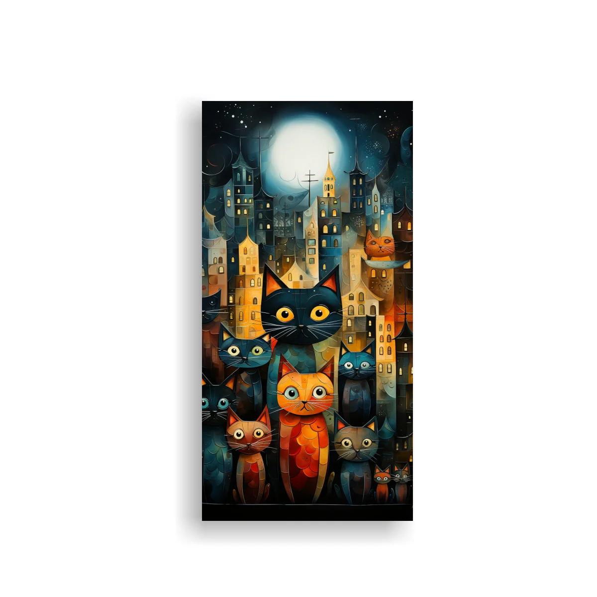 Cuadro gatos negros bajo la luna llena