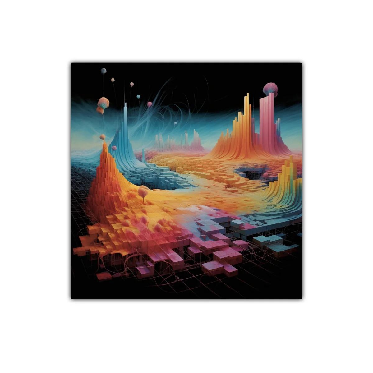 Paisaje abstracto con formas geométricas y colores vibrantes — imagen principal
