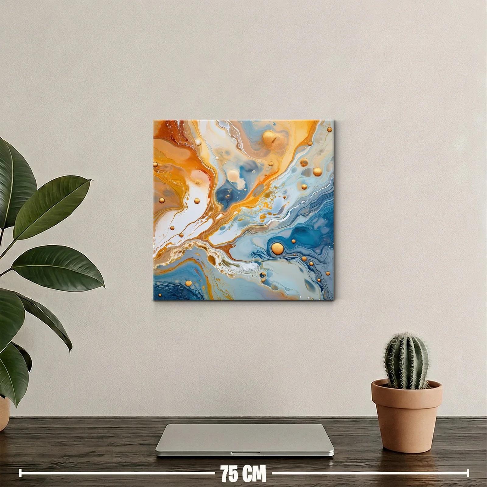 Cuadro abstracto con tonos dorados y azulados vibrantes — miniatura 2
