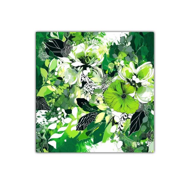 Cuadro decorativo floral con tonos verdes vibrantes y diseño moderno