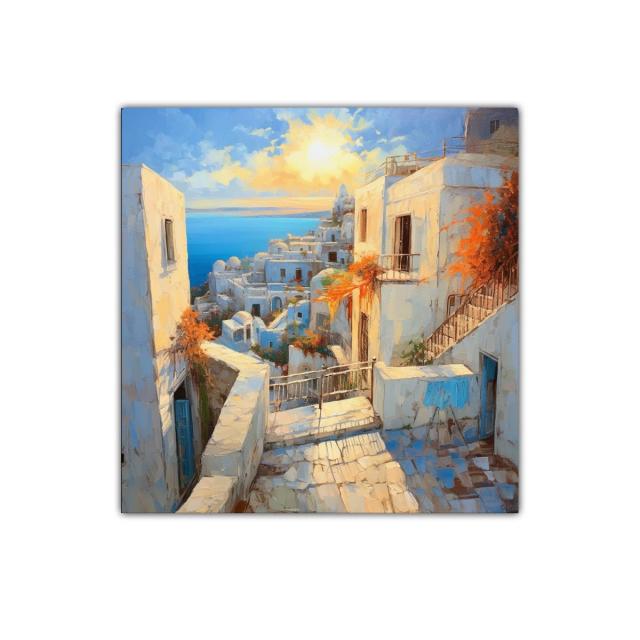 Pintoresco atardecer en pueblo costero mediterráneo