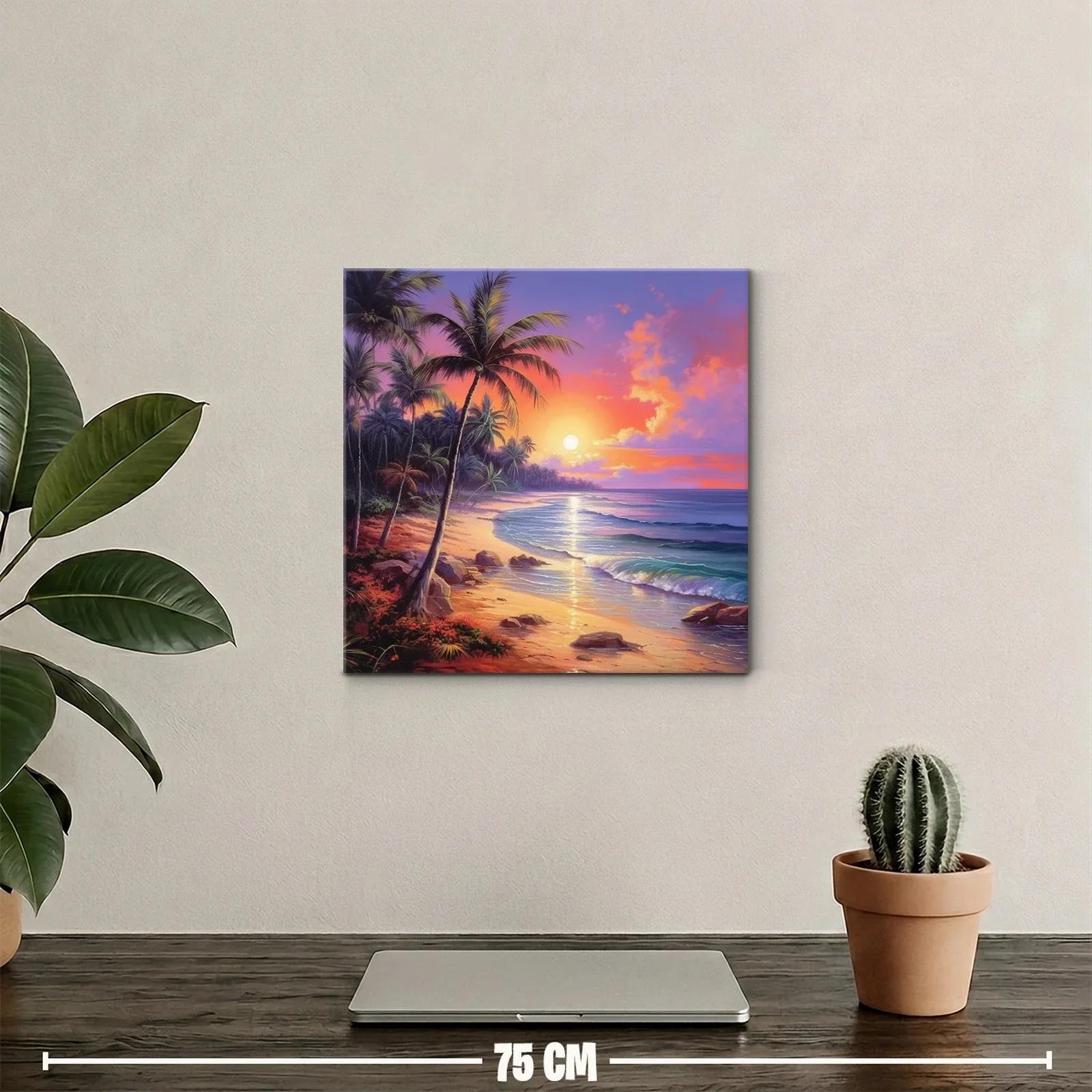 Atardecer tropical sobre la playa de palmeras al mar — miniatura 2