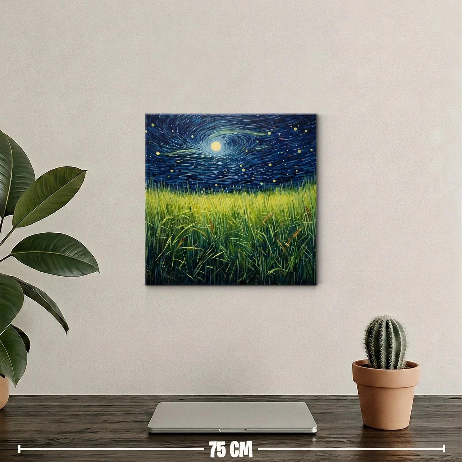 Cielo nocturno con campos de hierba iluminada por la luna — miniatura 2