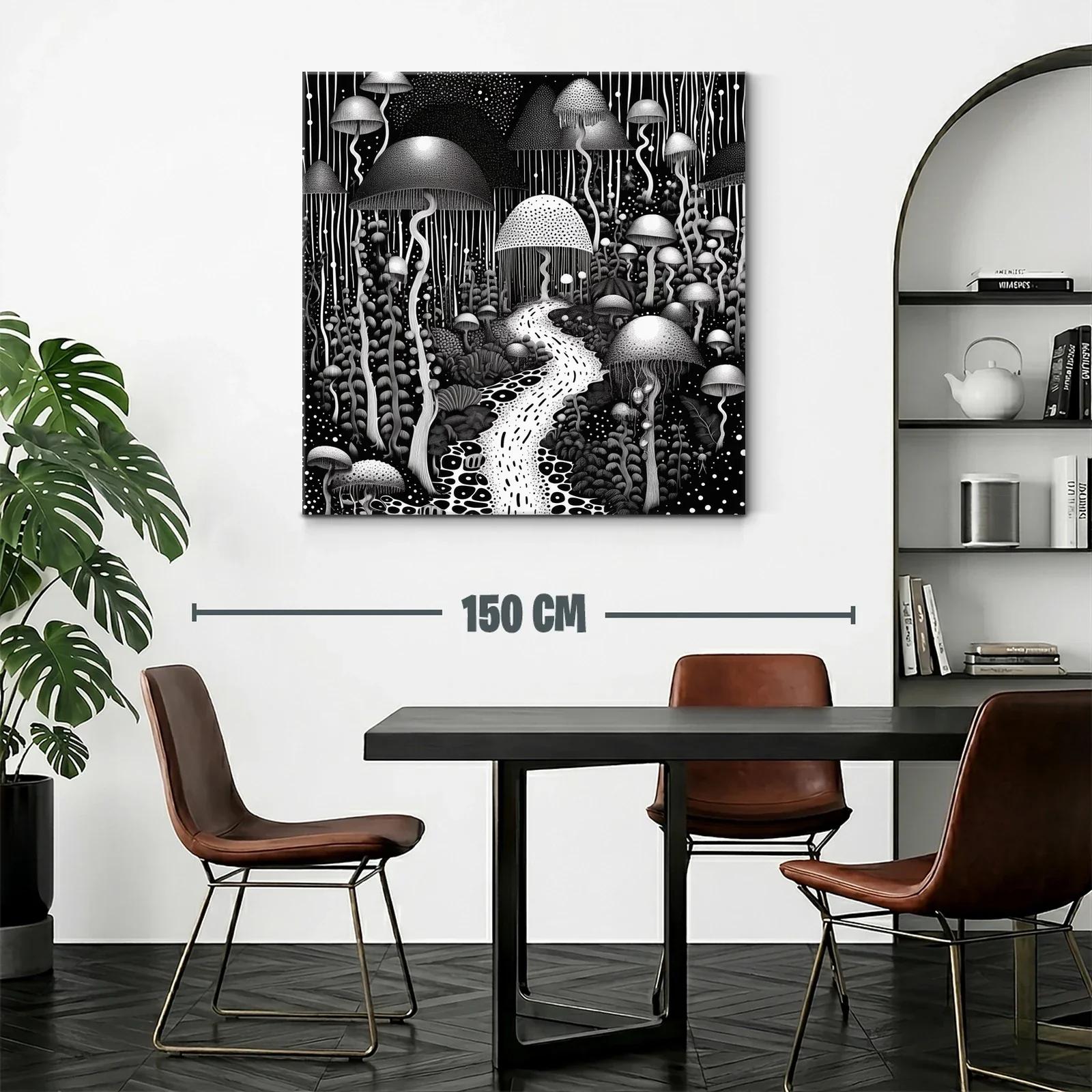 Bosque Onírico de Hongos en Blanco y Negro — miniatura 2