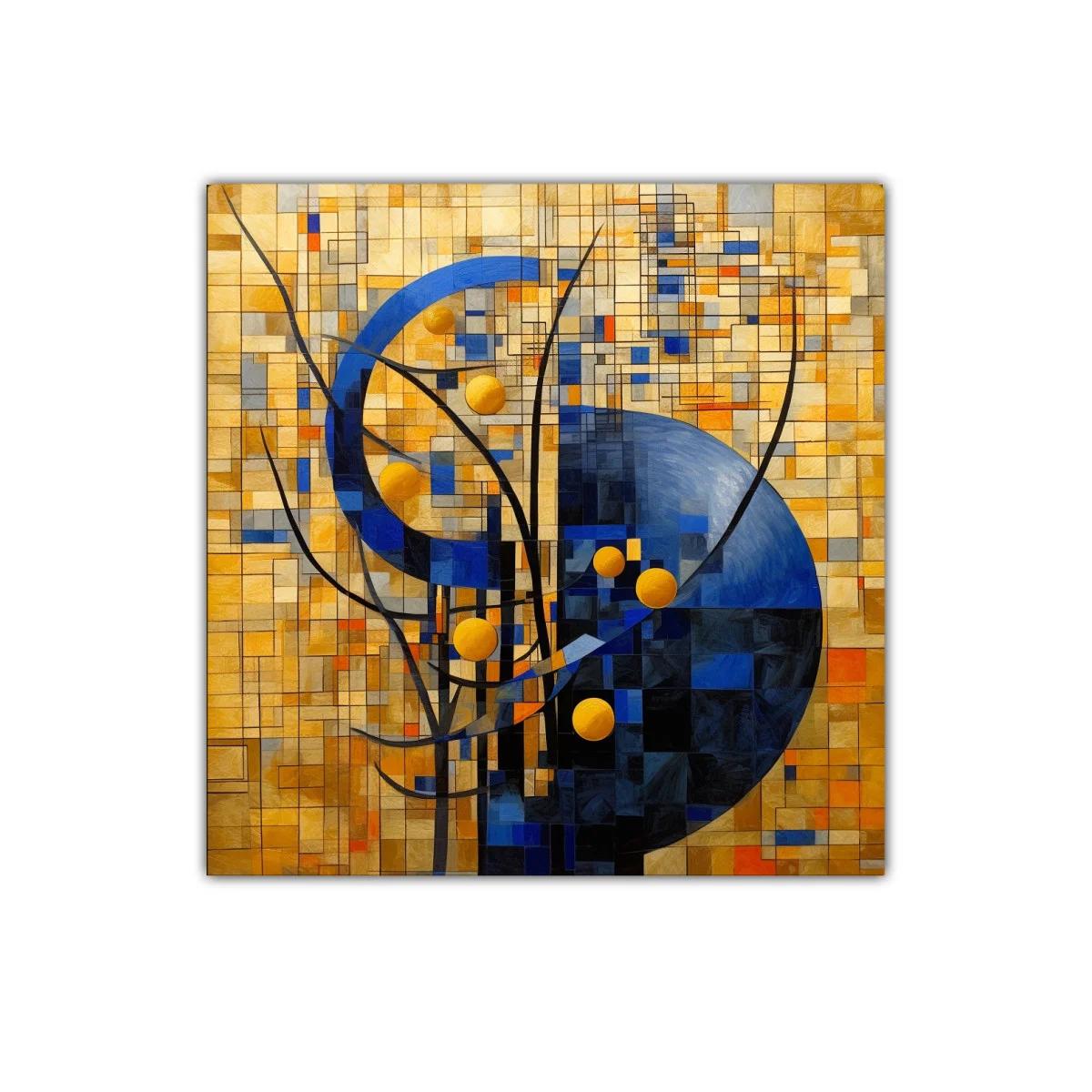 Cuadro abstracto con formas geométricas en tonos dorados y azules — imagen principal