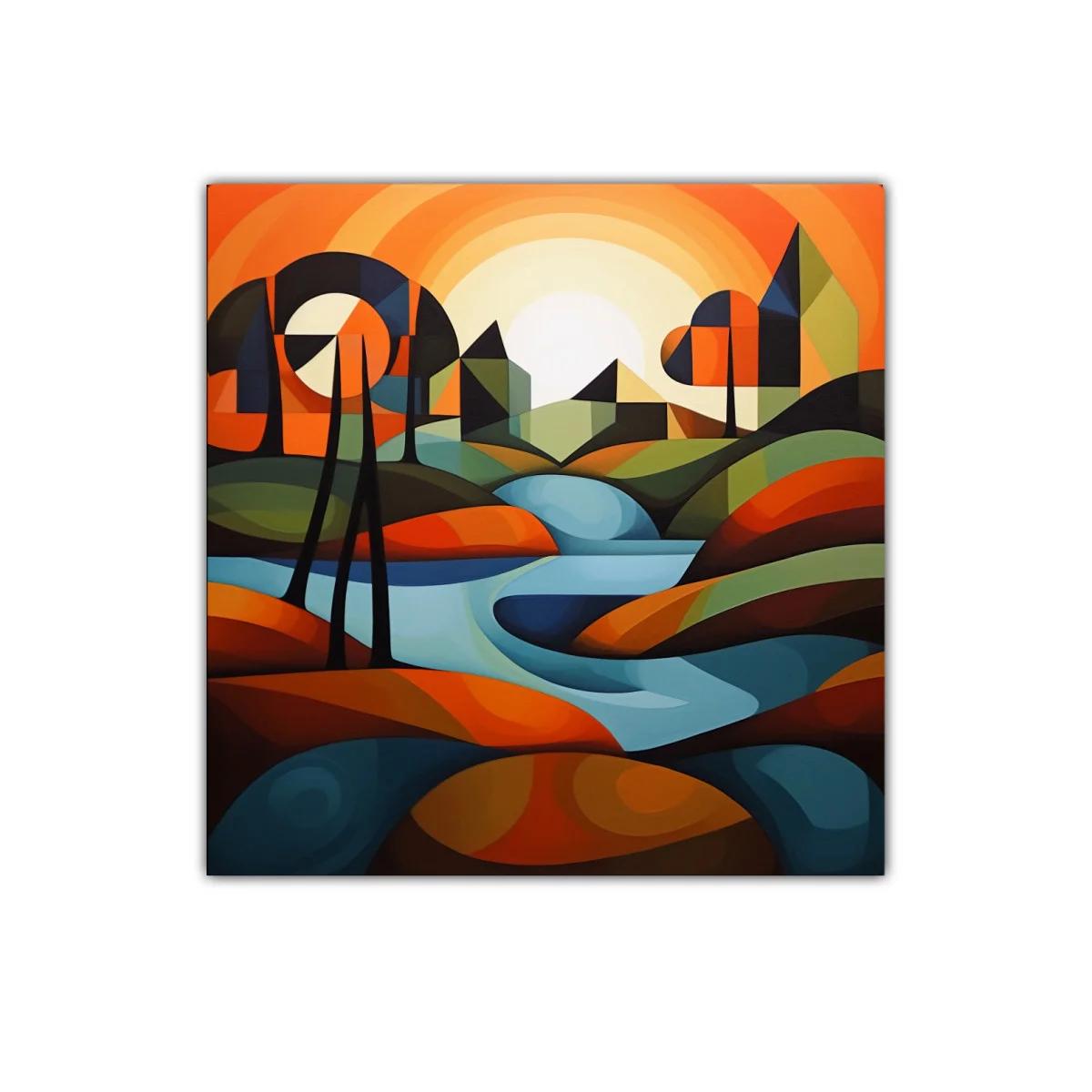 Arte abstracto de paisaje con colores cálidos y contrastes