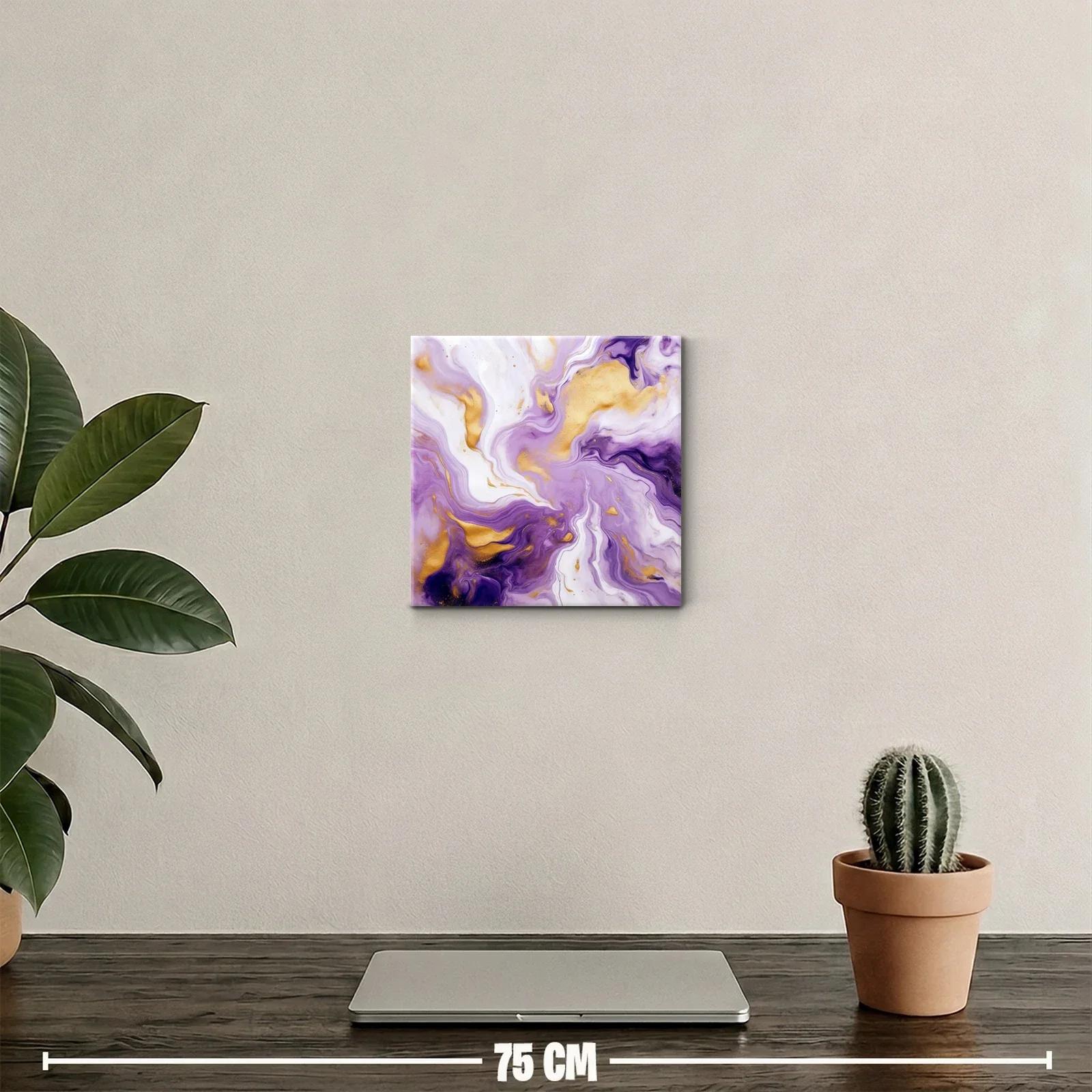 Cuadro abstracto con tonos morados y dorados vibrantes — miniatura 2