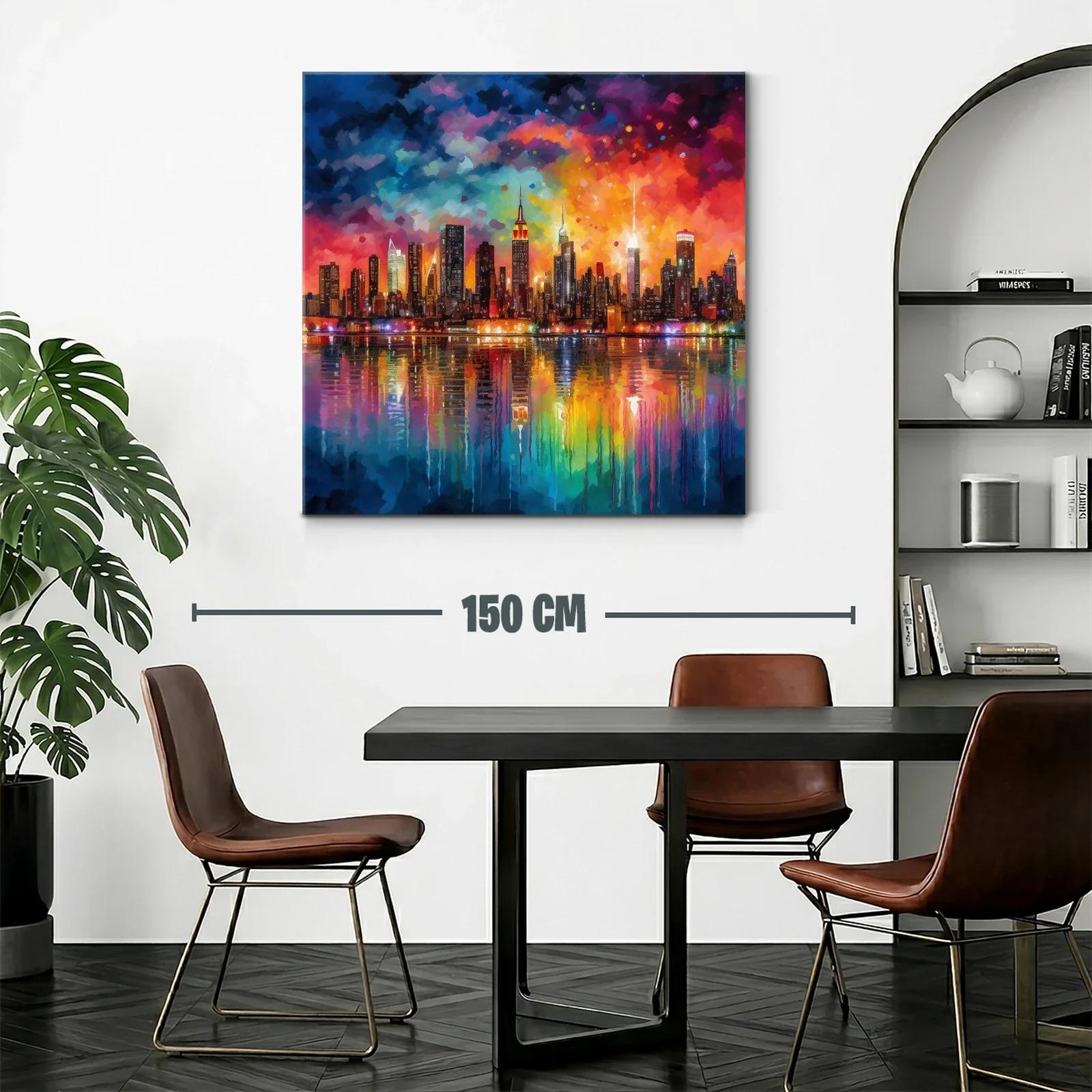 Atardecer vibrante reflejado sobre la ciudad iluminada — miniatura 2