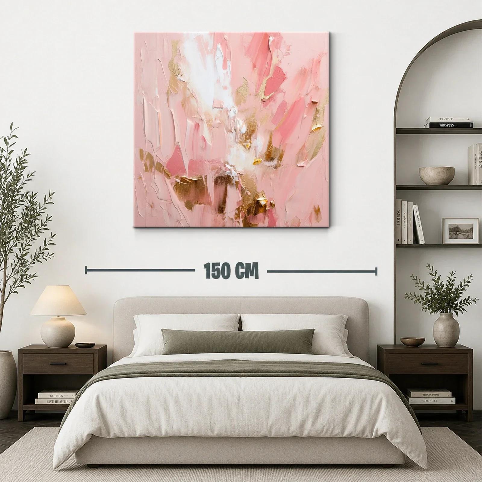 Cuadro abstracto en tonos rosas y dorados elegante — miniatura 3