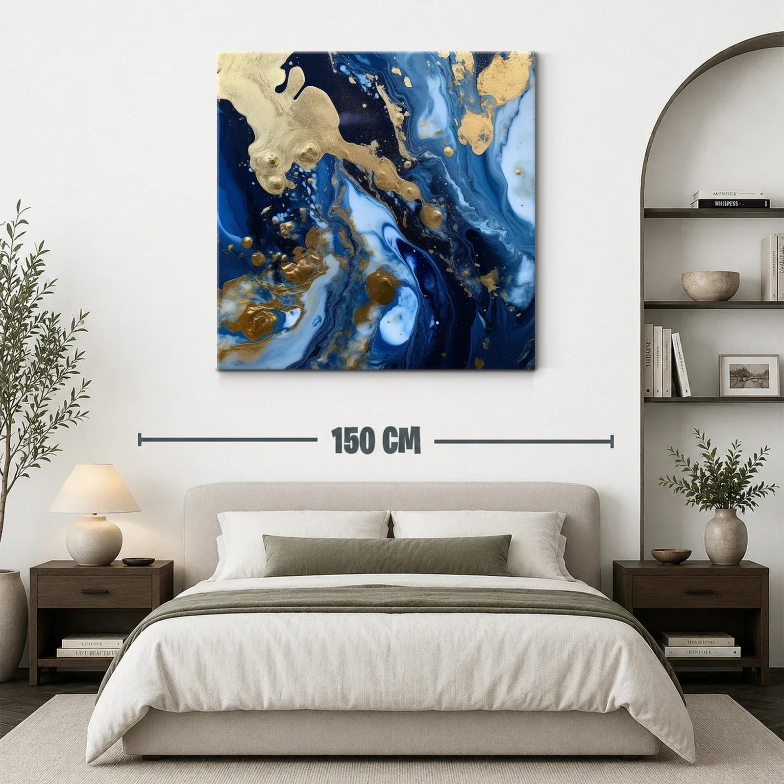 Cuadro abstracto con tonos azul oscuro y dorado elegante — miniatura 3