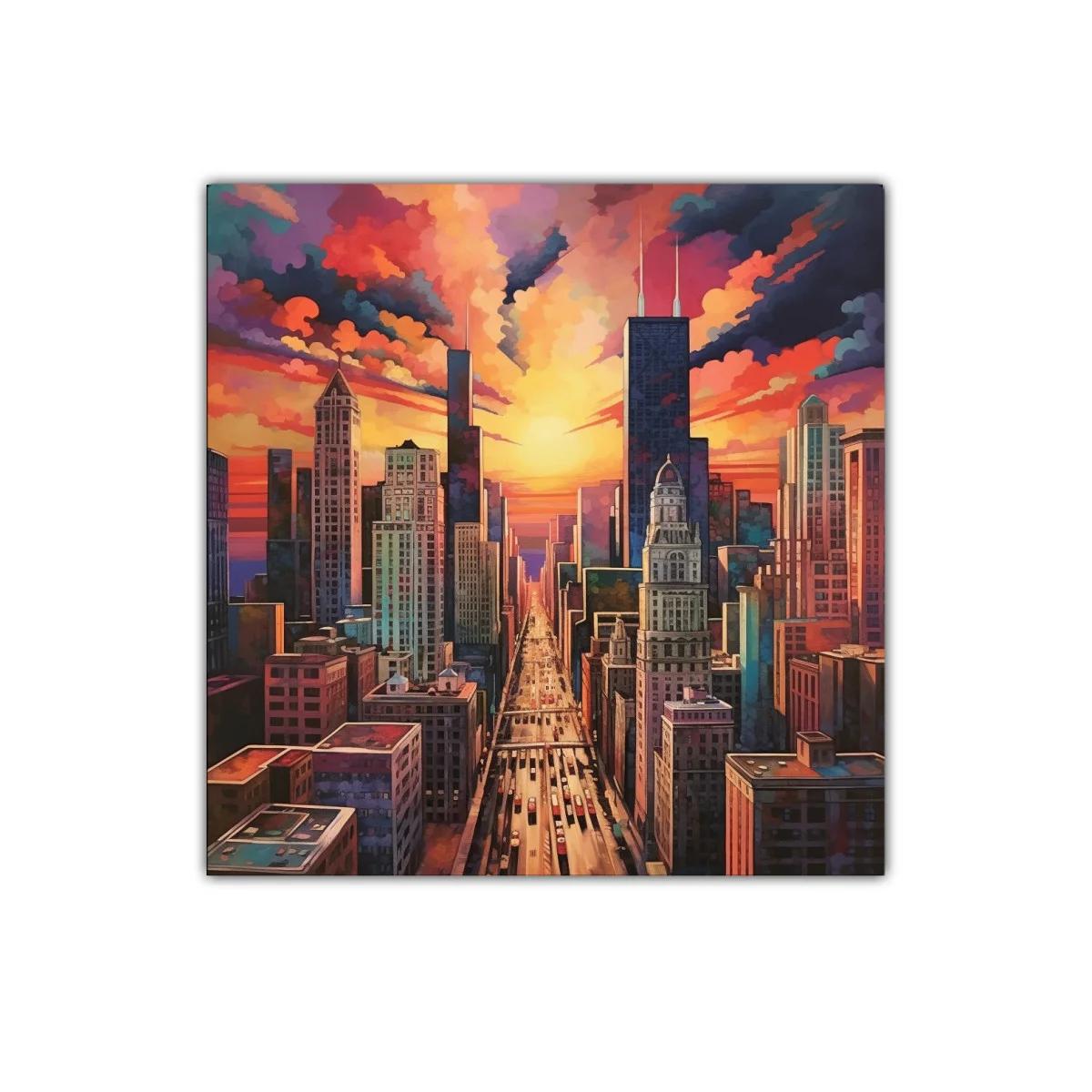 Atardecer vibrante en ciudad urbana con rascacielos — imagen principal