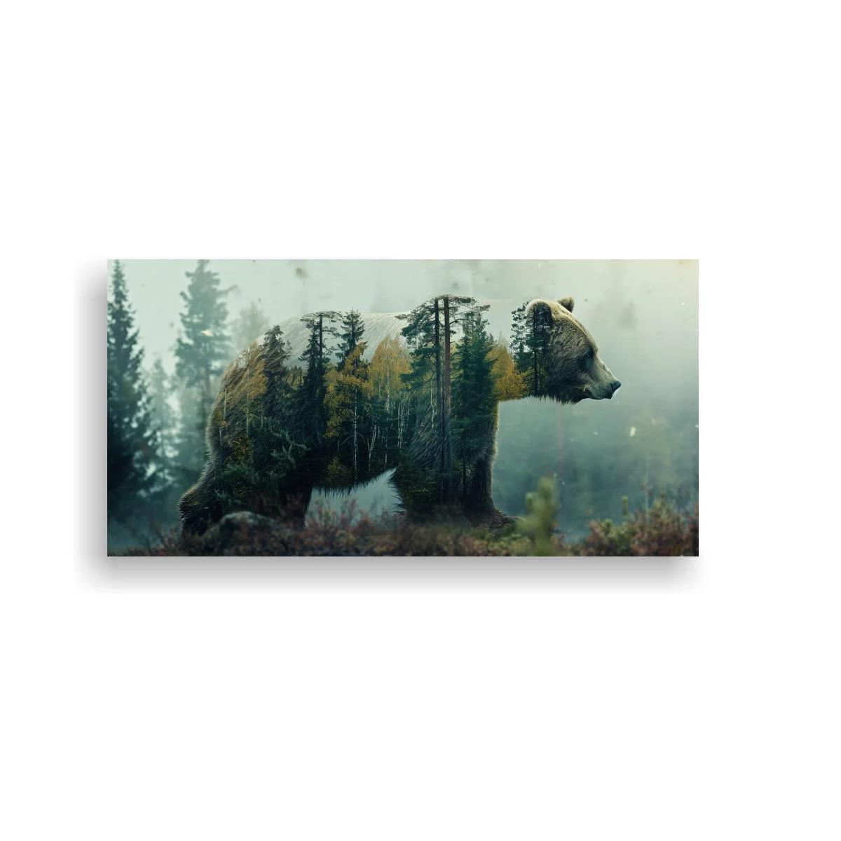 Cuadro oso con bosque en doble exposición