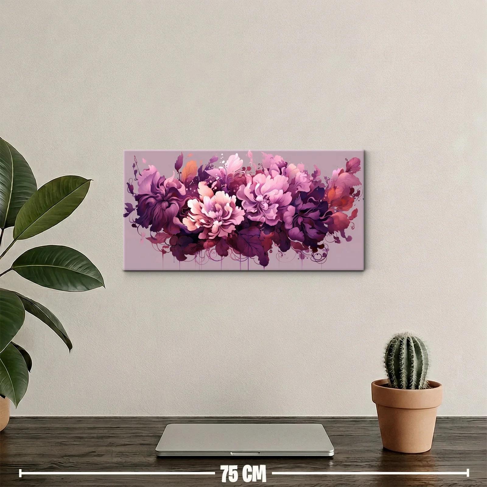 Cuadro ramo de peonías moradas y rosas con salpicaduras pictóricas — miniatura 2