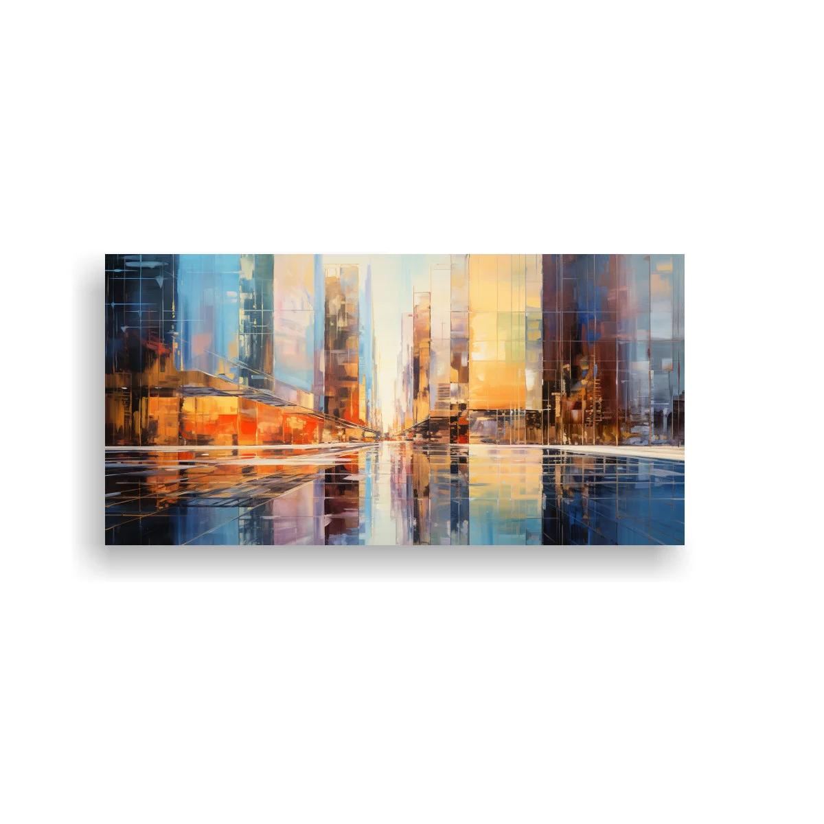 Cuadro skyline urbano abstracto con reflejos amplios