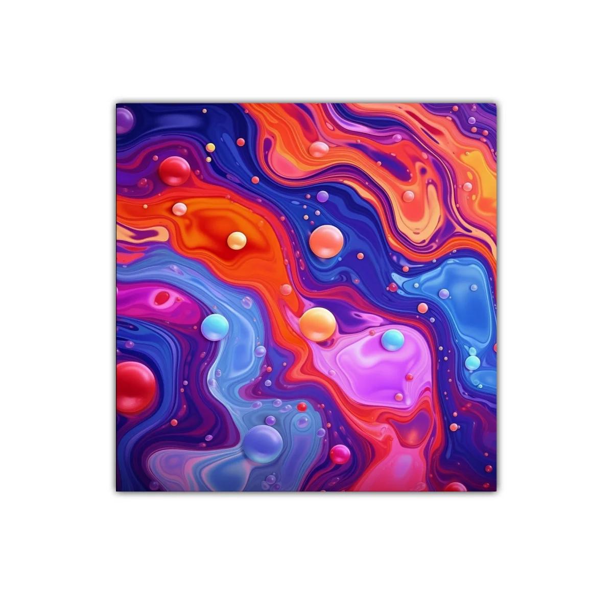 Cuadro abstracto con burbujas coloridas y ondas fluidas