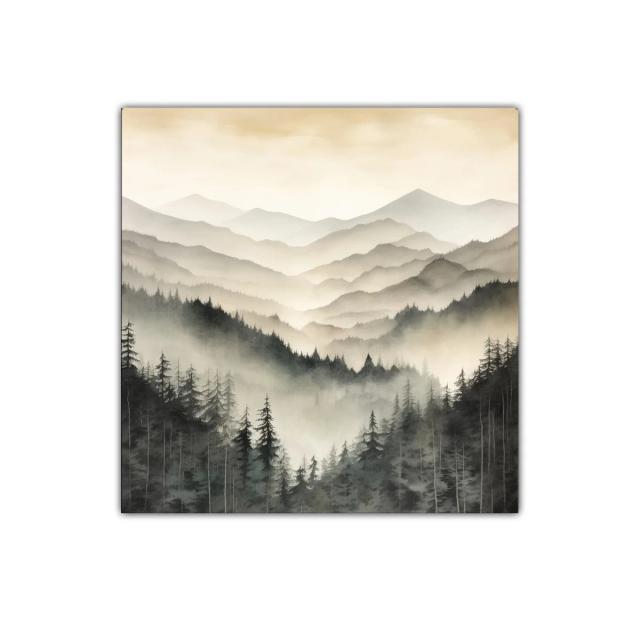 Paisaje de Montañas y Bosques con Niebla Suave y Tranquila