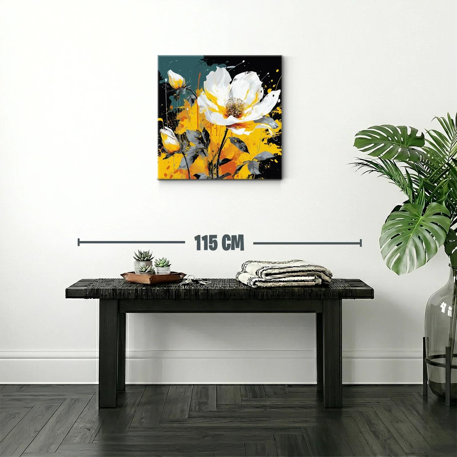 Cuadro floral vibrante con tonos amarillos y blancos — miniatura 2