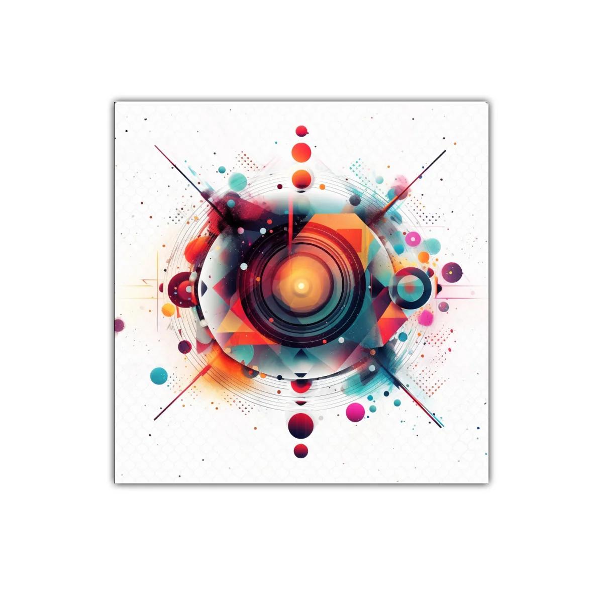 Composición abstracta circular con tonos vibrantes y contrastes dinámicos — imagen principal