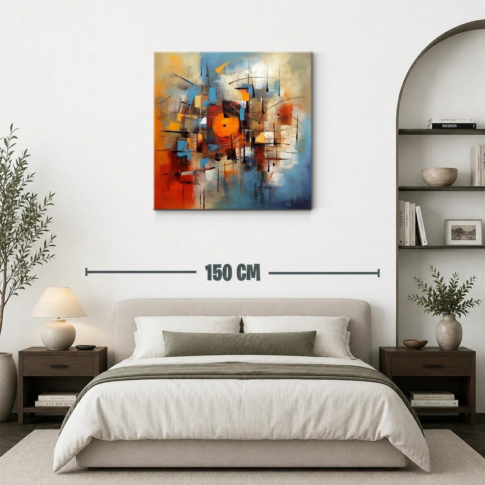 Cuadro abstracto moderno con vibrantes tonos cálidos y fríos — miniatura 3