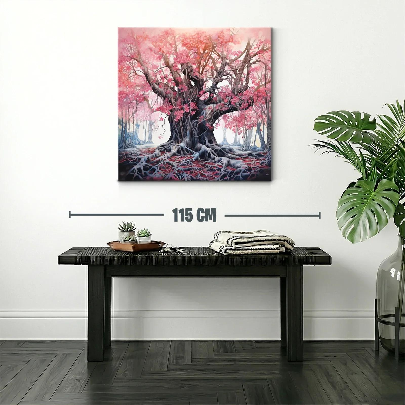Árbol mágico con flores rosa en bosque encantado — miniatura 2