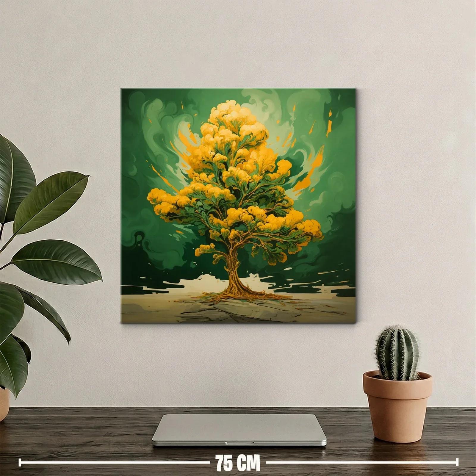 Árbol dorado vibrante sobre fondo verde intenso — miniatura 2