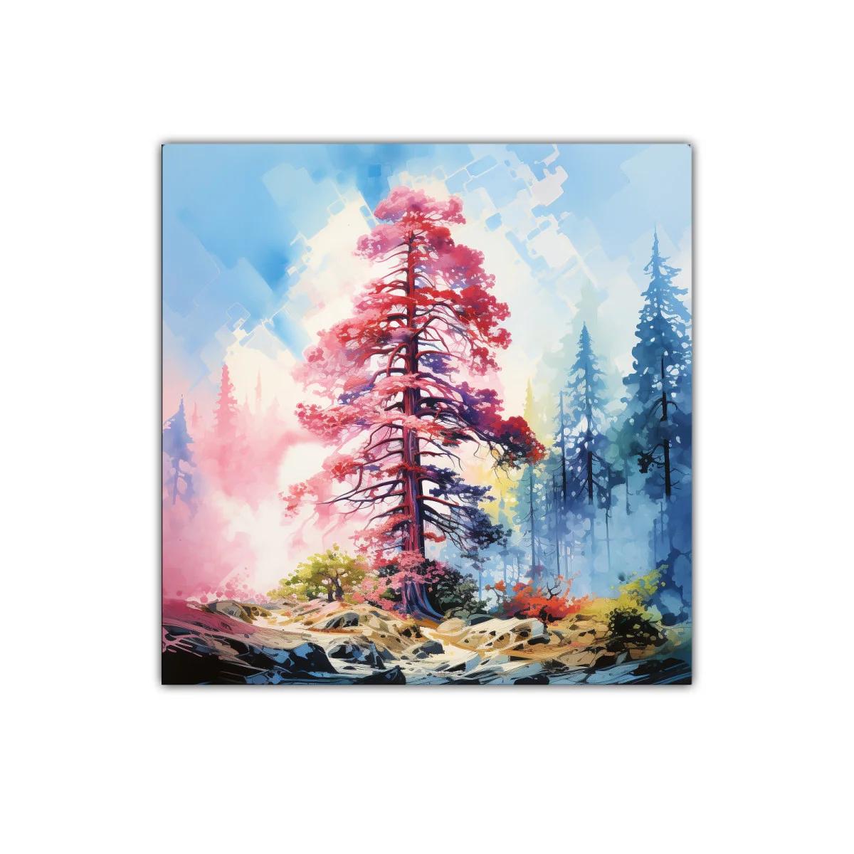 Árbol Carmesí en Bosque Brumoso con Luz Radiante — imagen principal