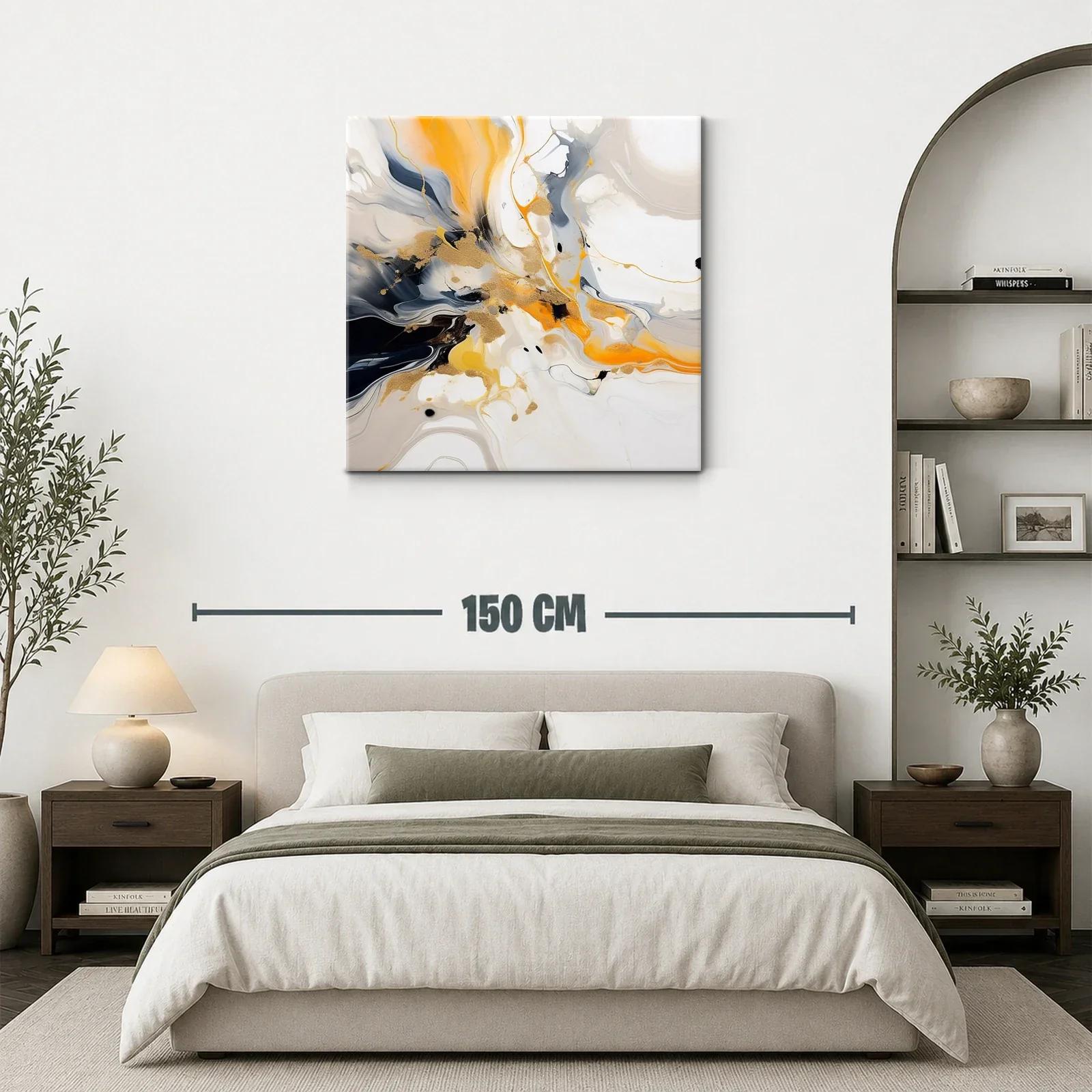Cuadro abstracto con tonos dorados y naranjas vibrantes — miniatura 3