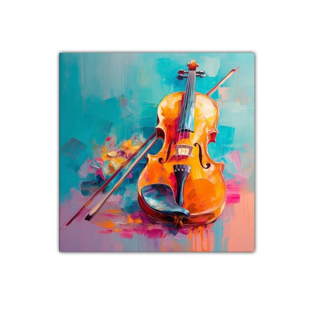 Cuadro decorativo con violín vibrante y fondo colorido