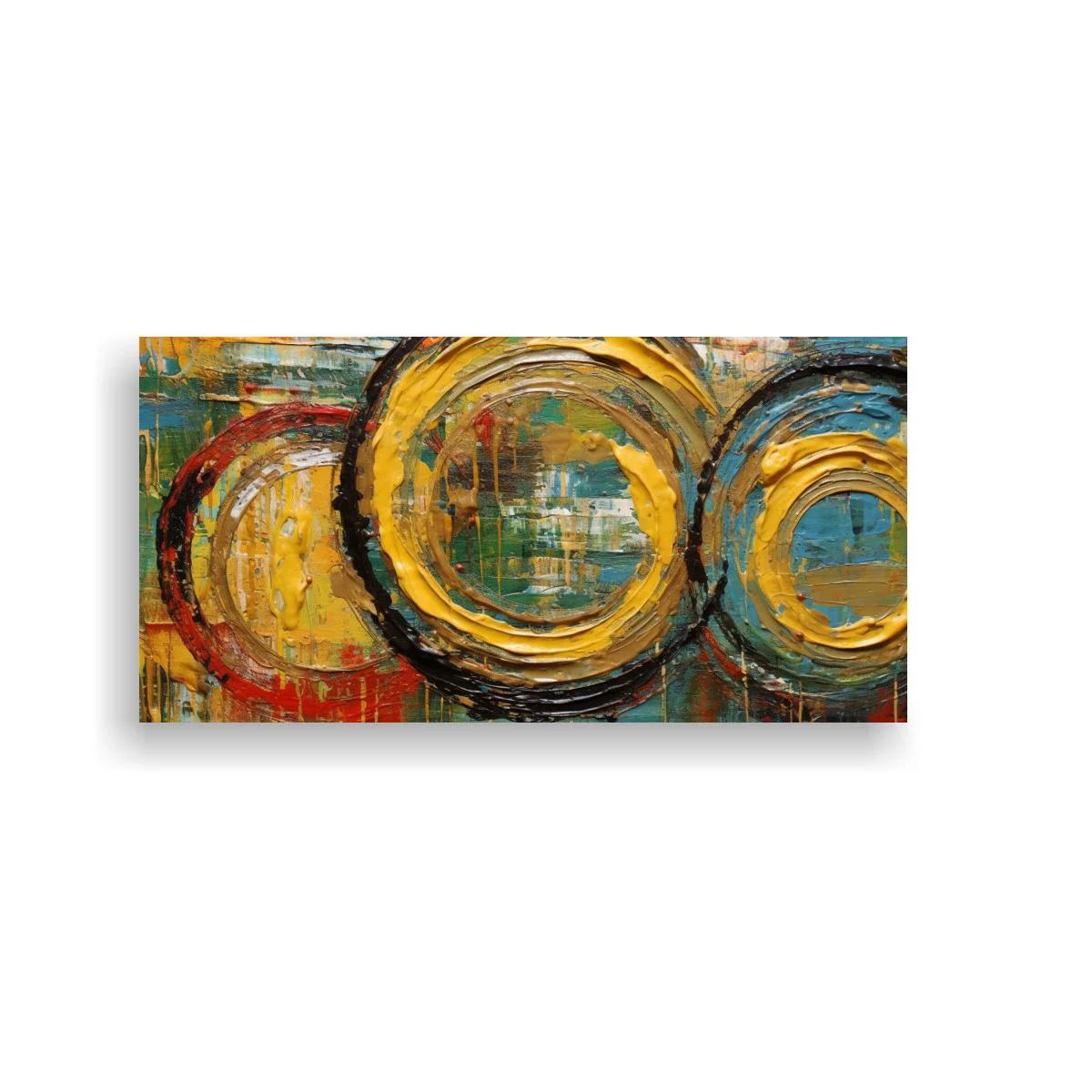 Cuadro anillos circulares abstractos en dorado y azul verdoso — imagen principal