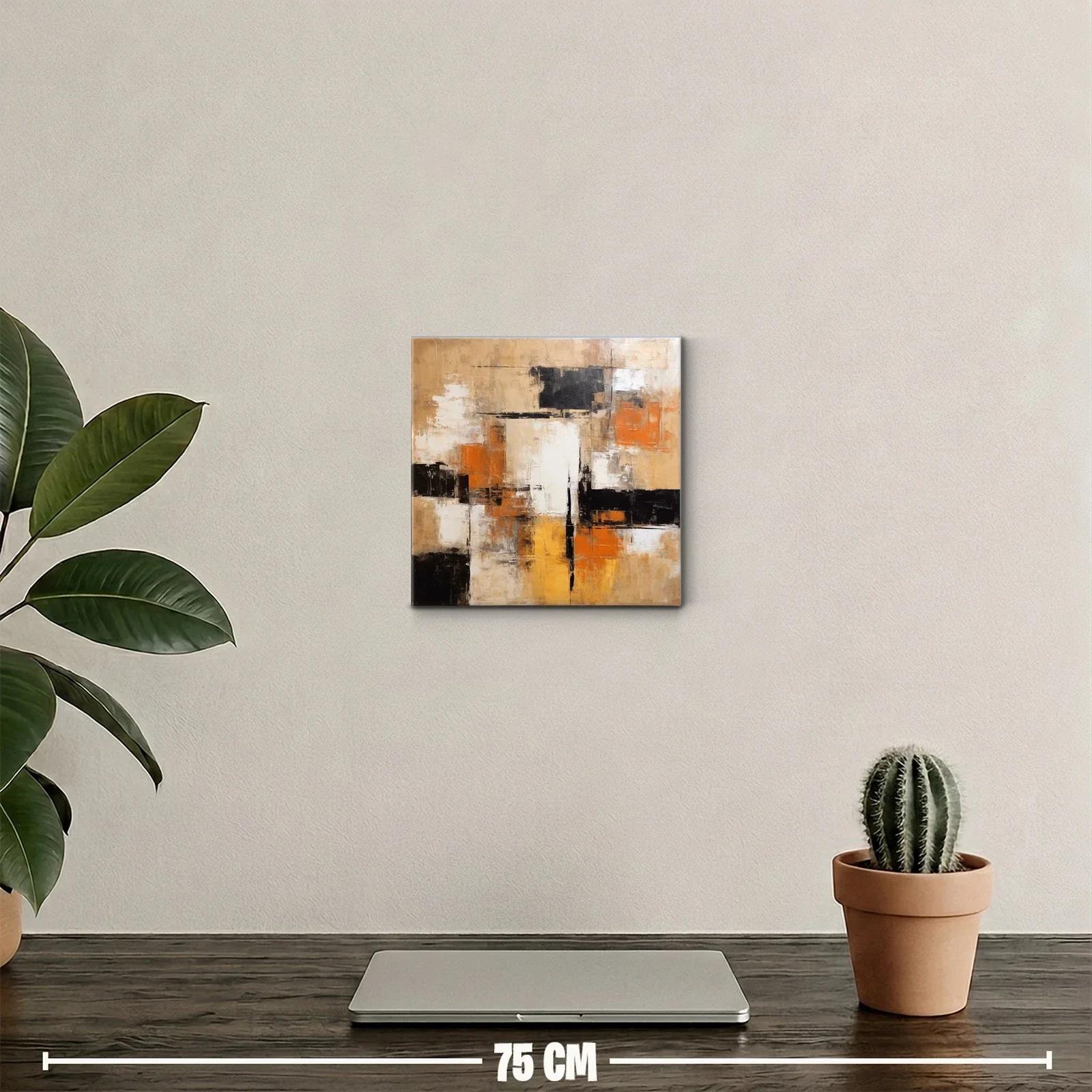 Cuadro abstracto en tonos tierra con acentos naranjas y negros — miniatura 2