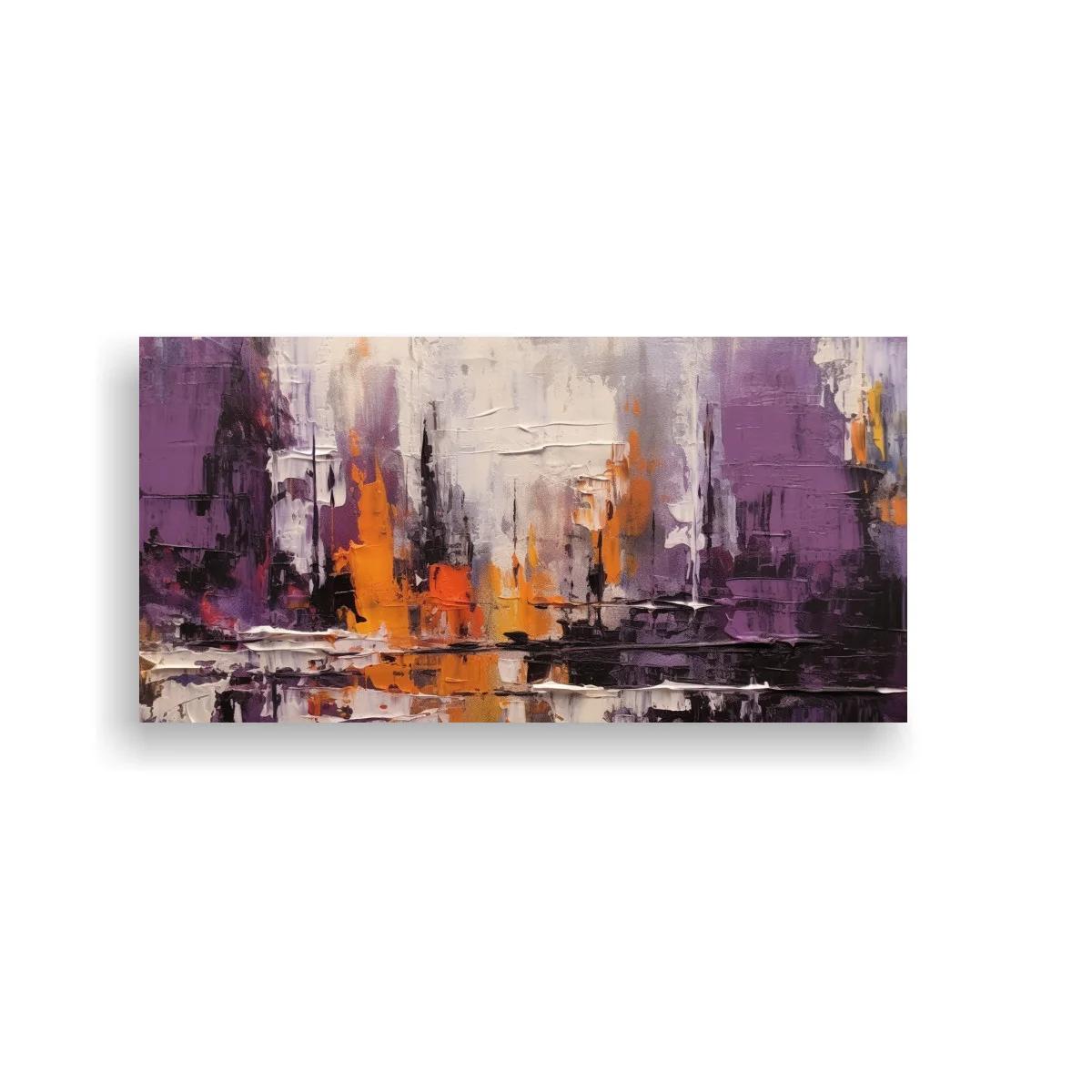 Cuadro paisaje abstracto con franja oscura y trazos morados — imagen principal