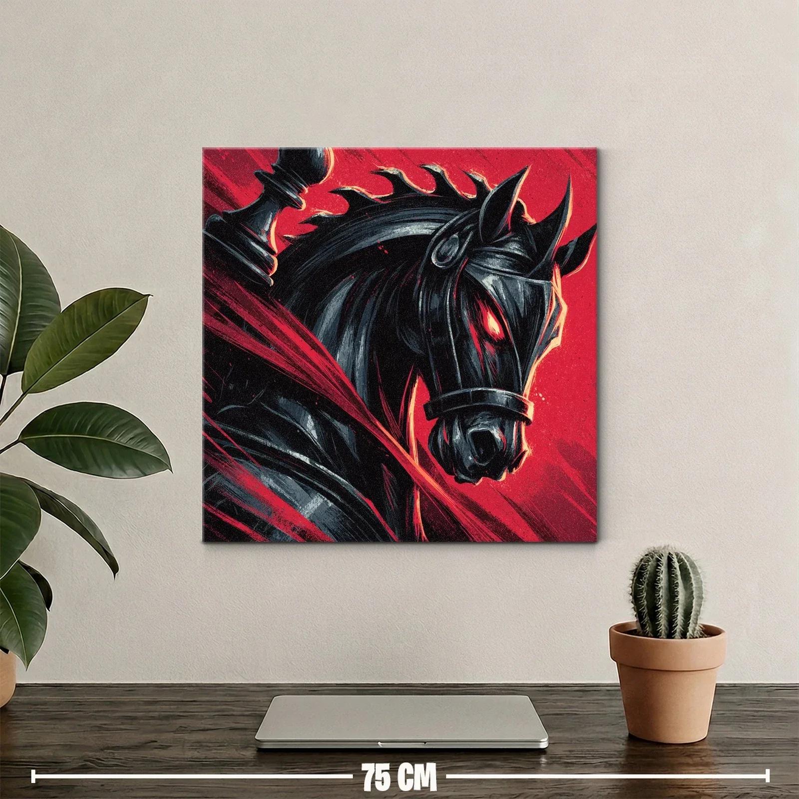 Caballo negro con ojos ardientes en fondo rojo vibrante — miniatura 2