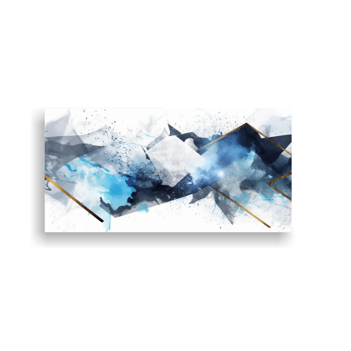 Cuadro montañas abstractas azules con trazos dorados